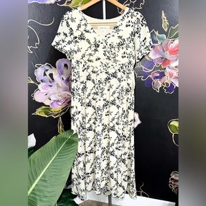 Boutique midi length dress, tan & black; empire cut waist *bump friendly*